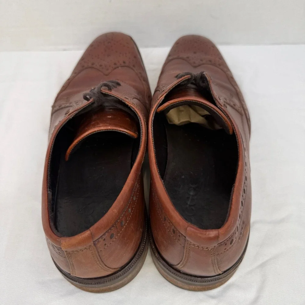 Ecco Mens Dublin Wingtip Oxford Cognac Brown Leather Brogue Dress Shoes Size 43